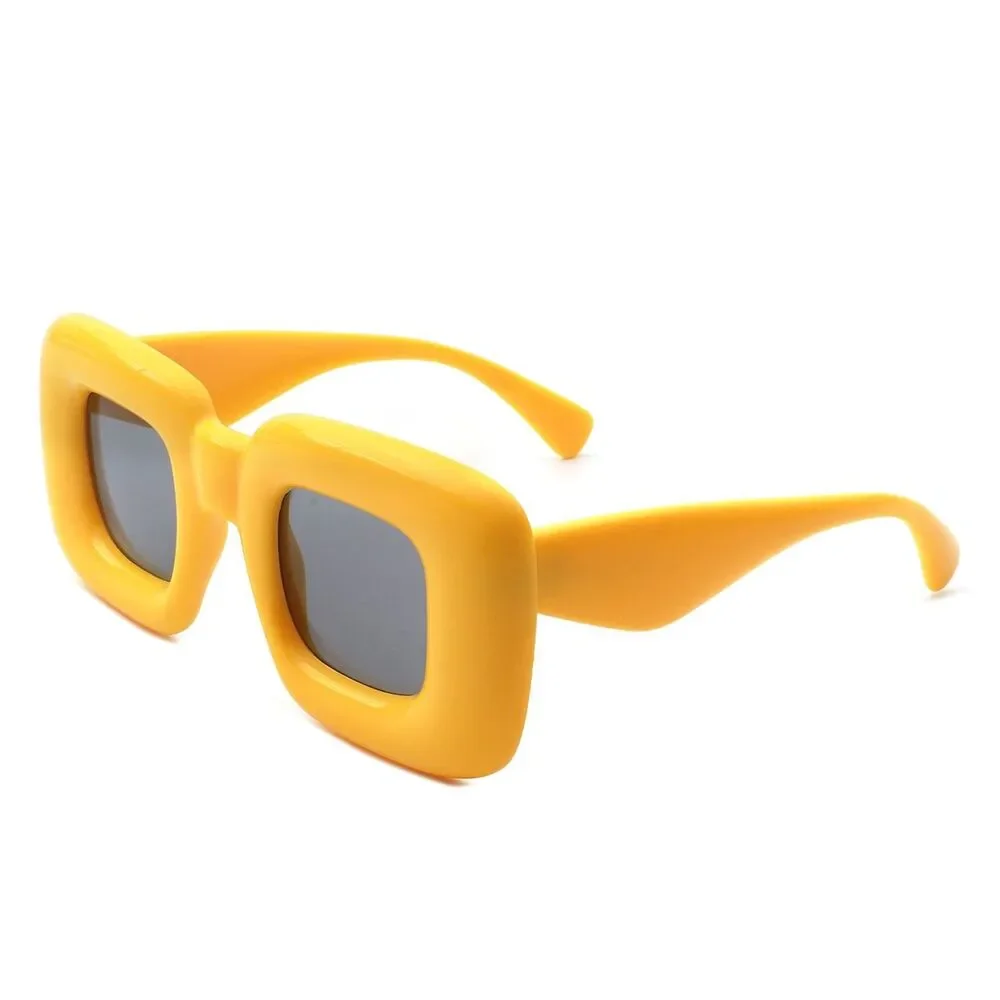 Square Irregular Chic Chunky Bloated Balloon Fashion Womens Yellow Sunglasses